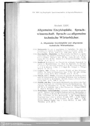 XXIV. Allgemeine Encyklopädie. Sprachwissenschaft. Sprach- und allgemeine technische Wörterbücher