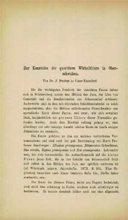 Zur Kenntnis der quartären Wirbelthiere in Oberschwaben