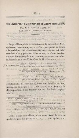 Sur l'interpolation au moyen des fonctions circulaires.