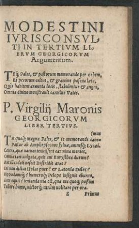 P. Virgilii Maronis Georgicorum Liber Tertius.