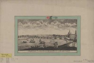 Ansicht von Dresden, Kupferstich, vor 1782 : Prospect, der Dresdner Brücke nebst eines Theils der Alt- und Neustadt / [F. G. Schlitterlau sculp.] - [Dresden] , [vor 1782]. - 1 Kunstbl. : Kupferstich ; 25 x 13 cm