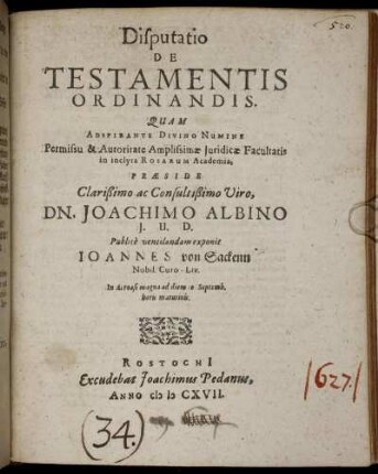 Disputatio De Testamentis Ordinandis