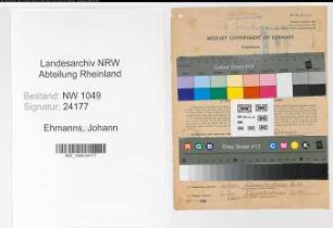 Entnazifizierung Johann Ehmanns , geb. 15.03.1890 (Bahnsekretaer)