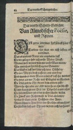 Dat veerde Schertz-Gedichte. Van Almodischer Poesie, und Rymen.