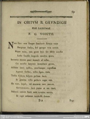 In Obitum B. Grundigii Piae Lacrymae F. G. Voigtii