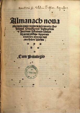 Almanach nova plurimis annis venturis inservientia
