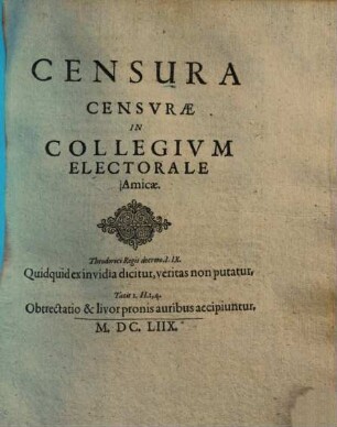 Censura censurae in Collegium Electorale Amicae