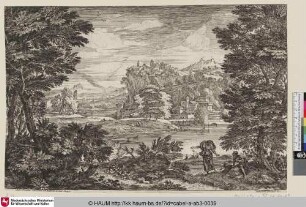 [Landschaft mit Fluss, Dorf und Bergen; Extensive Landscape with River, Mountains, and Village; Le paysage au grand lointain]