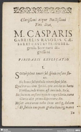 Clarißimi atque Doctißimi Viri Dni. M. Casparis Gabrielis Rasoris, ...