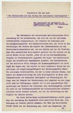 Grundlinien für das Buch „Die Welteislehre und das Prinzip der universalen Funktionalität" [Berlin]