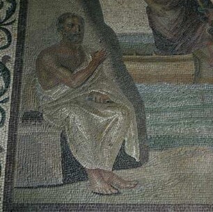 Römisches Mosaik mit Hippokrates, Asklepios und einem Pilger