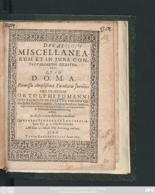 Decas Miscellanearum Et In Iure Controversarum Quaestionum
