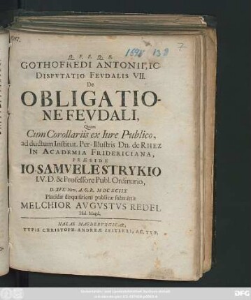 Gothofredi Antonii, IC. Disputatio Feudalis VII De Obligatione Feudali
