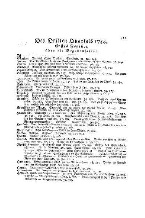 Des Dritten Quartals 1784 : erstes Register ; über die Begebenheiten