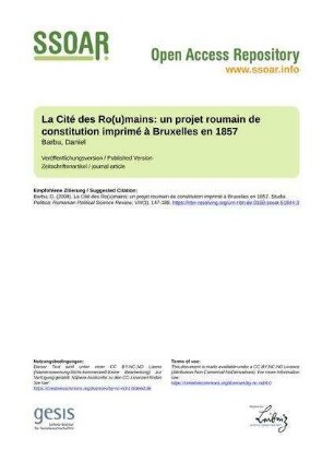 La Cité des Ro(u)mains: un projet roumain de constitution imprimé à Bruxelles en 1857