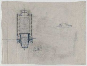 Kino in Berlin, im Rahmen der Ausstellung "Berlin plant – Erster Bericht" (nicht realisiert) – Grundriss, Perspektivansichten. Berlin-Charlottenburg