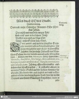Leichenpredigt : Vorbereitung. Leichen-Spruch. Eingang. Vortrag. Abhandlung