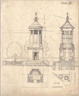 Thiersch, August ; Sonthofen (Bayern); Transformatorenstationen - Lageplan, Grundriss, Ansicht, Schnitt