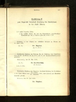 II zum regulativ betreffend Erhebung der Hundesteuer in der Stadt Altona.