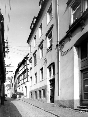 Meißen-Altstadt, Schloßberg 3/4. Wohnhäuser (um 1600 bzw. 2. H. 19. Jh.). Straßenansicht