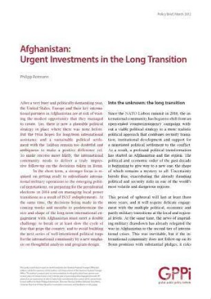 Afghanistan : urgent investments in the long transition