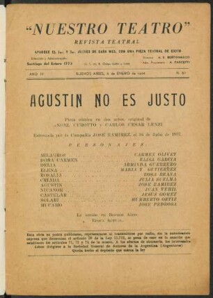 1938006700: Agustín no es justo : pieza cómica en 2 actos