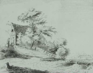 Landschaft mit Hütte