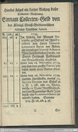 Hierbei folget ein kurtzer Auszug dieser Collecten-Rechnung