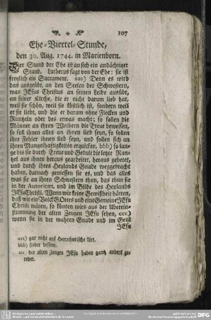 Ehe-Viertel-Stunde, den 30. Aug. 1744. in Marienborn