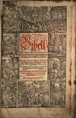 Bibell, Das ist, Alle bücher Alts vnd News Testame[n]ts : nach alter, in Christlicher Kyrche[n] gehabter Translation, mit Auslegung etlicher dunckeler ort, vnd besserung vieler verruckter wort vn[d] sprüche