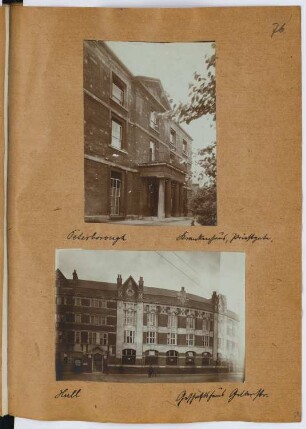 Krankenhaus, Peterborough / Geschäftshaus, Kingdom upon Hull: Ansichten (aus: Skizzen- und Fotoalbum 26)