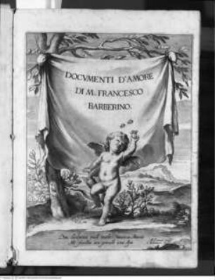 Documenti d'Amore di M. Francesco Barberino, Titelblatt: Amor von einer Biene gestochen