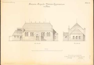 Kaiserin-Auguste-Viktoria-Gymnasium, Plön: Turnhalle: Ost- und Westansicht 1:100