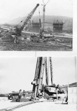 Taubertalbrücke in km 472,227 Betonieren Pfeiler L. Bohren für Pfähle Pfeiler M.