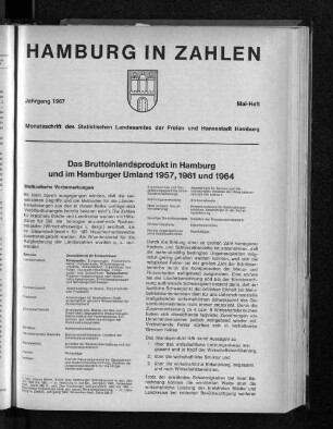 Das Bruttoinlandsprodukt in Hamburg und im Hamburger Umland 1957, 1961 und 1964