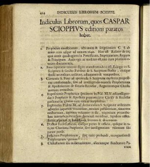 Ejusdem Indiculus Librorum.