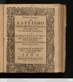 Disputatio Theologica De Baptismo Initiationis Sacramento