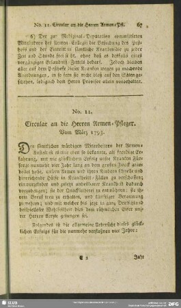 No. 11. Circular an die Herren Armen-Pfleger. Vom März 1793