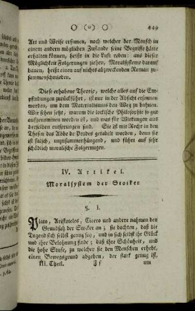 IV. Artikel. Moralsystem der Stoiker.