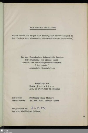 Neue Technik und Bildung : eine Studie zu Fragen der Bildung der Arbeiterjugend in der Periode der wissenschaftlich-technischen Revolution