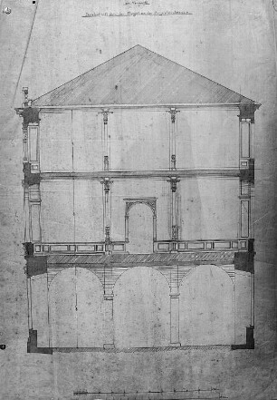 Umbauplan Johanneum : Dresden, Johanneum, Bauplan, Schnitt zum Umbau 1872-1876