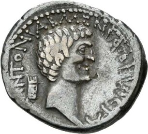 Denar des M. Antonius mit Darstellung der Kleopatra