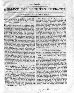 Halle u. Leipzig, b. Ruff: Jugendphantasieen. Von Friedrich Walther. Mit einer Vorrede vom H. Professor Maass. 236 S. 8. 1801.