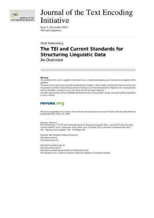 The TEI and Current Standards for Structuring Linguistic Data an overview