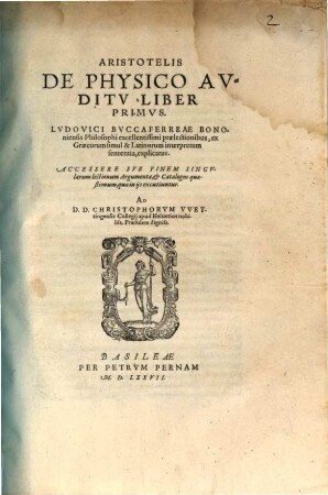 Aristotelis De physico auditu liber primus