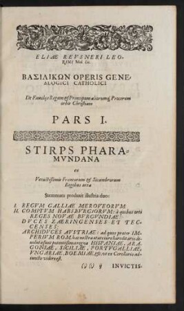 [Oeconomia Quatuor Priorum Partum Basilikōn, Sive Operis Genealogici Catholici.]