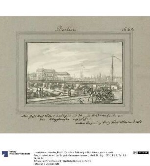 Berlin. Des Geh. Rath Völper Baadehaus und die neue Friedrichsbrücke von der Burgstraße angesehen unter Regierung König Fried: Wilhelm d. II ten
