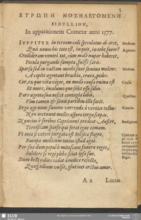 Europē Nosēleuomenē Eidyllion, In apparitionem Cometae anni 1577.