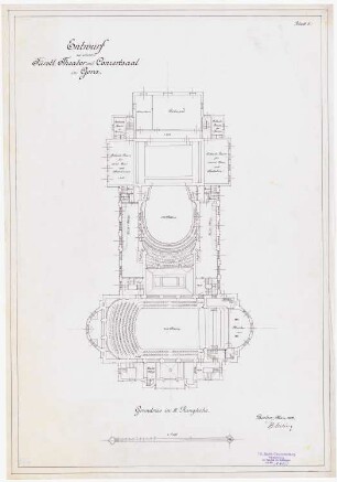 Fürstliches Hoftheater mit Konzertsaal, Gera: Grundriss 2. Rang 1:200