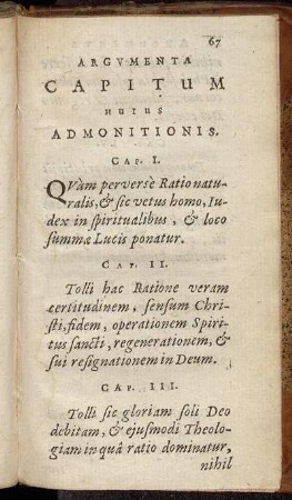 Argumenta Capitum Huius Admonitionis.